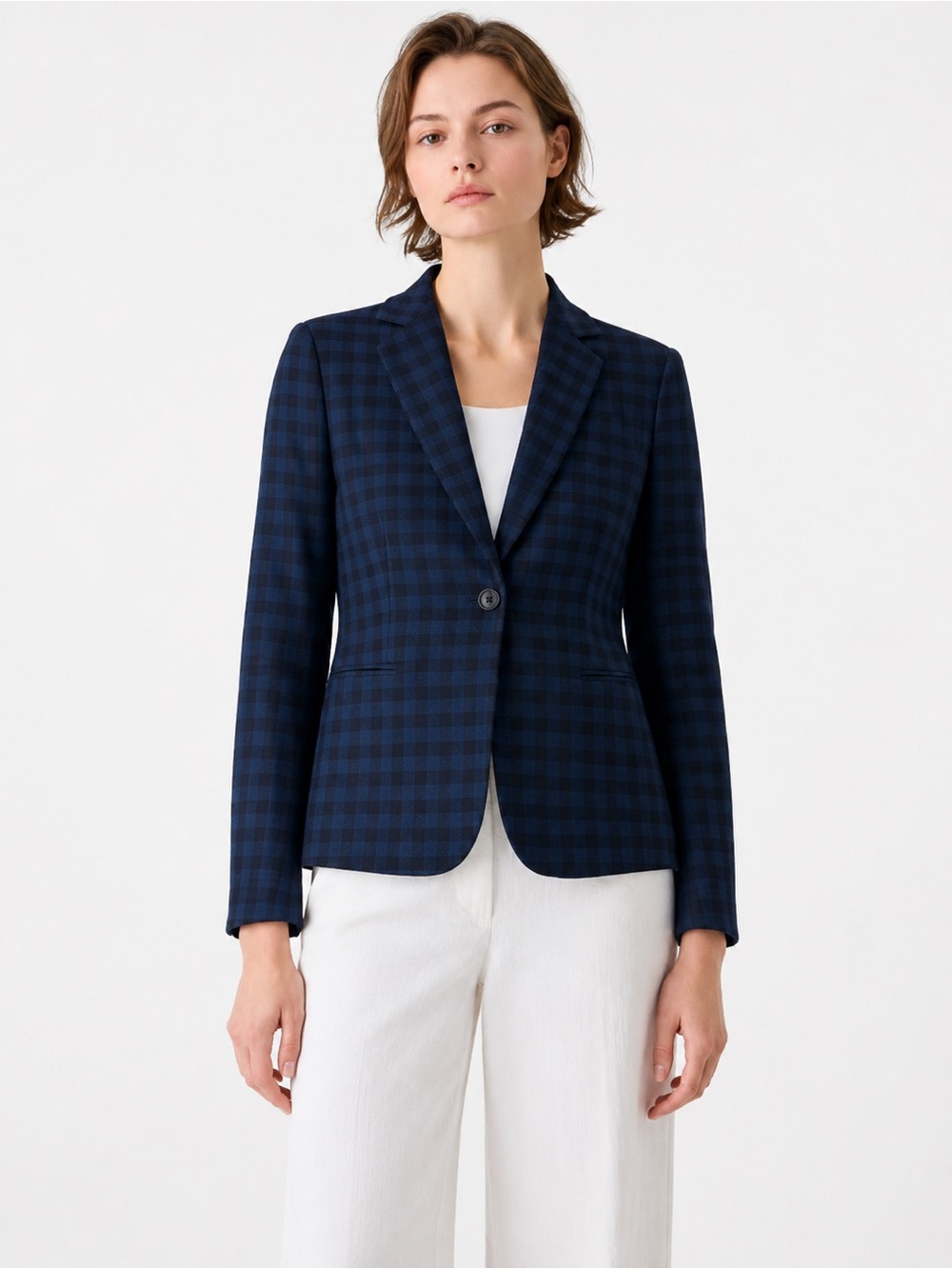 Akris Punto Checkered Plaid Check Blazer Blue Black Size 4
